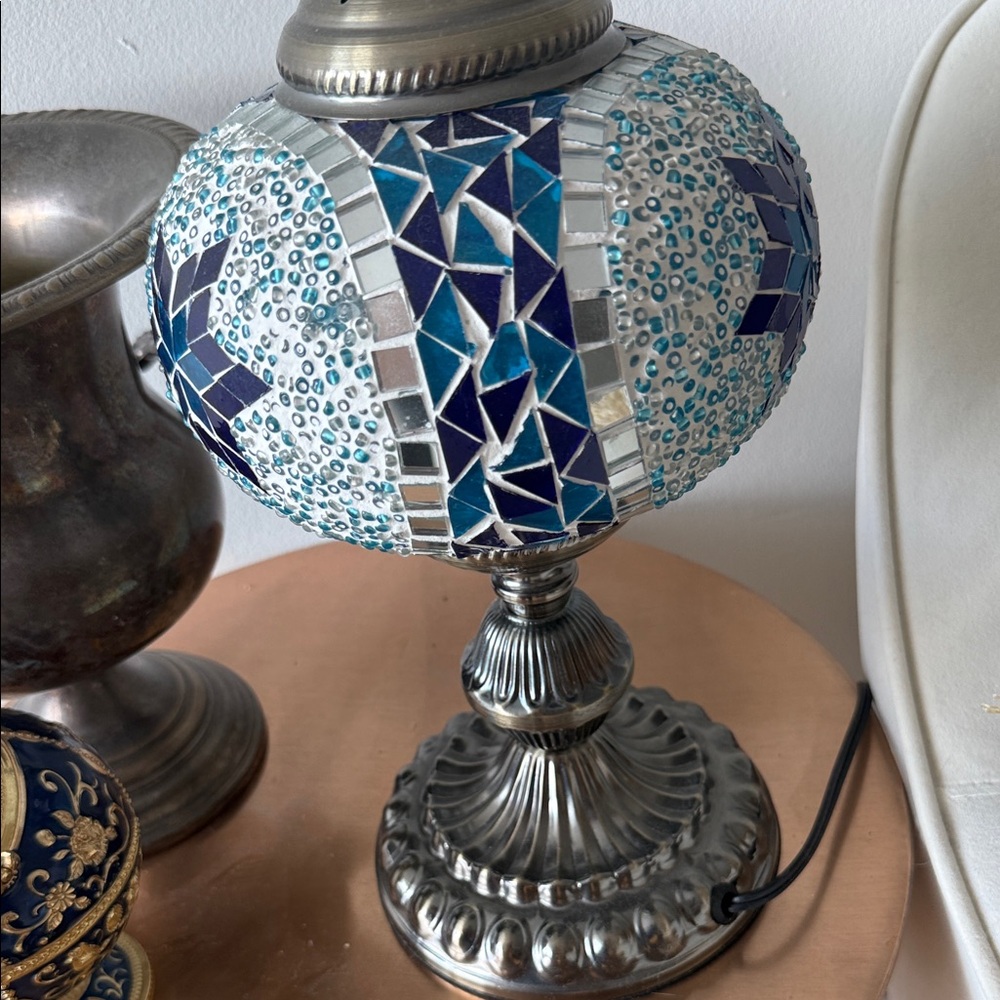 Mosaic Glass Table Lamp with Silver Base - Picture 3 of 10